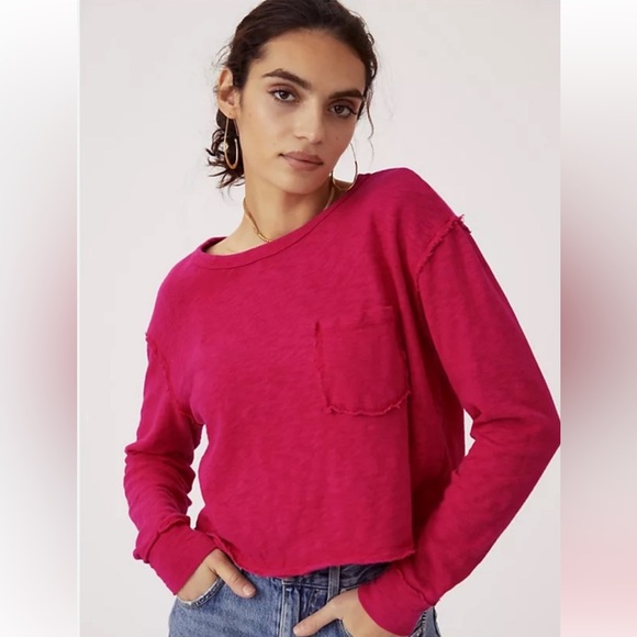 T.la Anthropologie pink cropped top long sleeve size XS - Picture 1 of 9